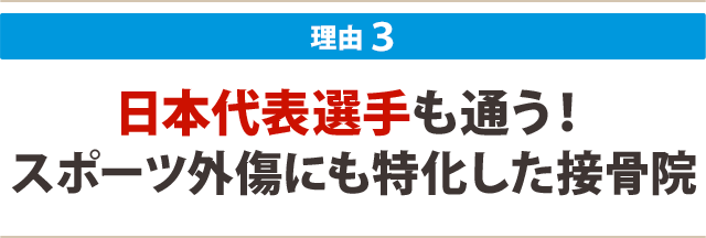 ３：日本代表選手も通う！ スポーツ外傷にも特化した接骨院